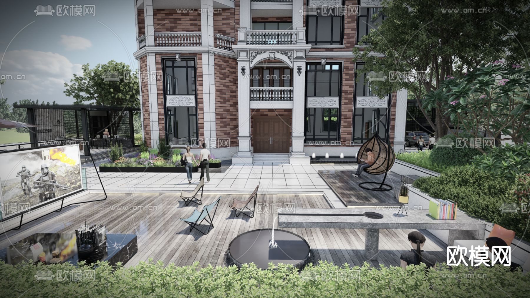 简欧别墅庭院su模型下载（渲染图8）