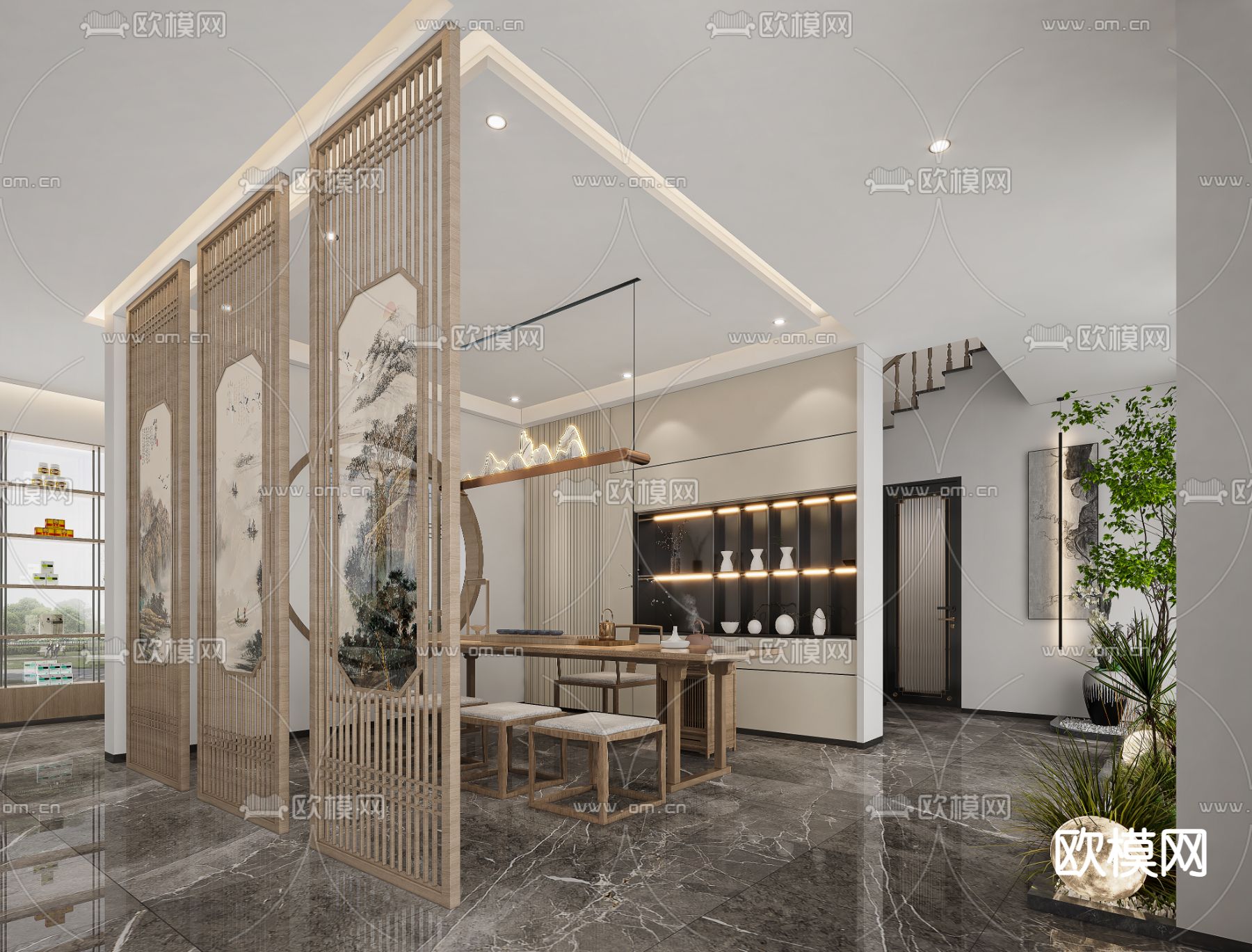 新中式茶室 茶楼3d模型下载
