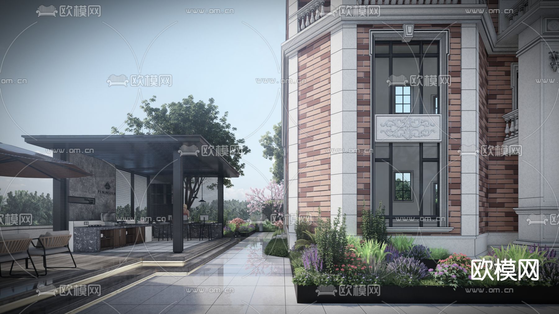 简欧别墅庭院su模型下载（渲染图5）