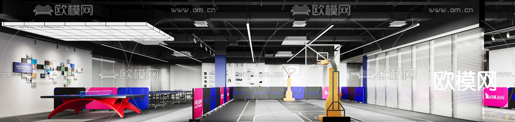 室内篮球馆 乒乓球馆3d模型下载（渲染图1）