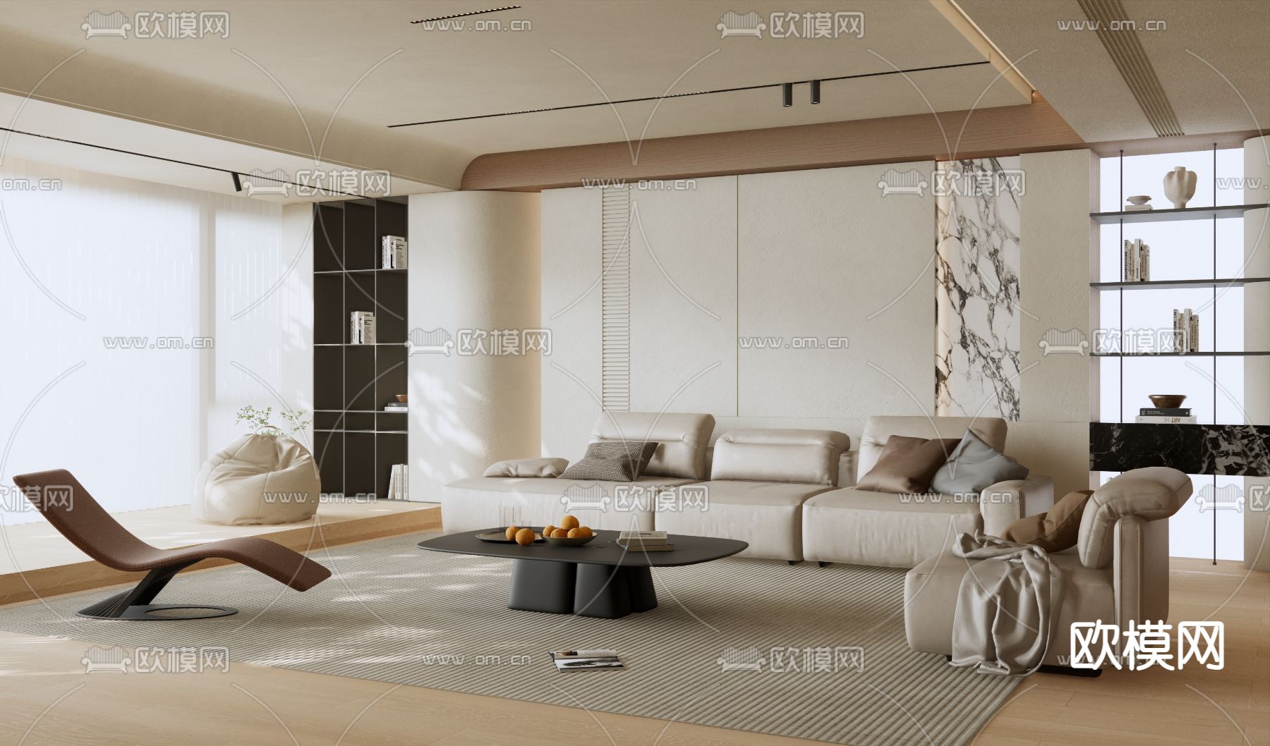 奶油风客厅3d模型下载（渲染图2）