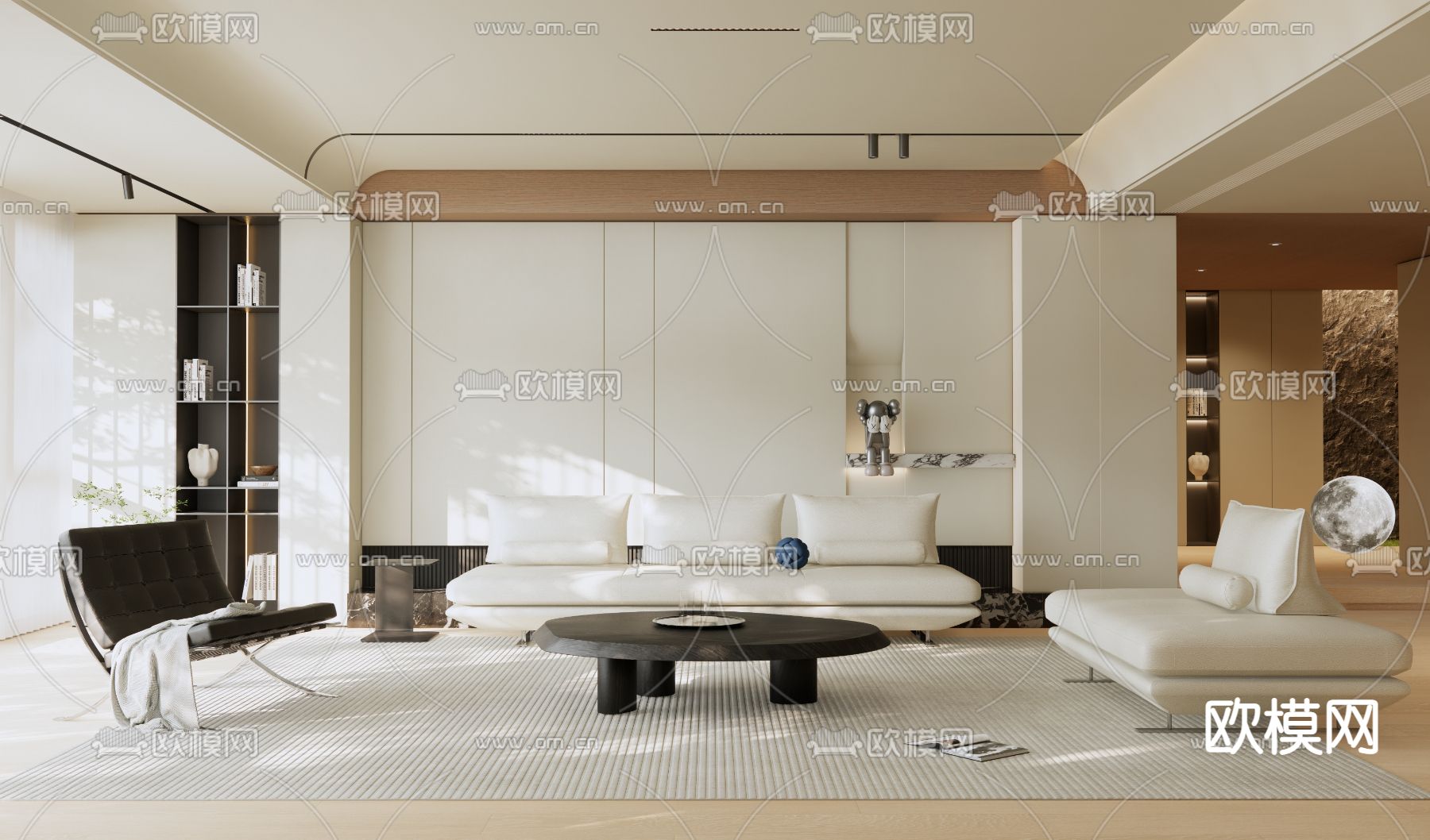 奶油风客厅su模型下载（渲染图1）