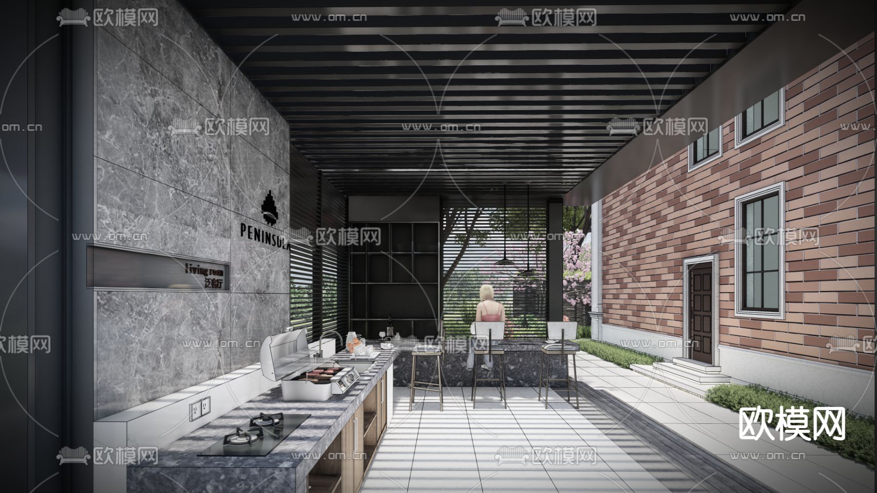 简欧别墅庭院su模型下载（渲染图3）