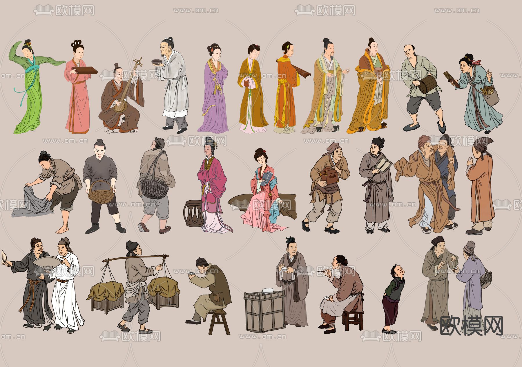 国风人物 古代人物2D组件su模型