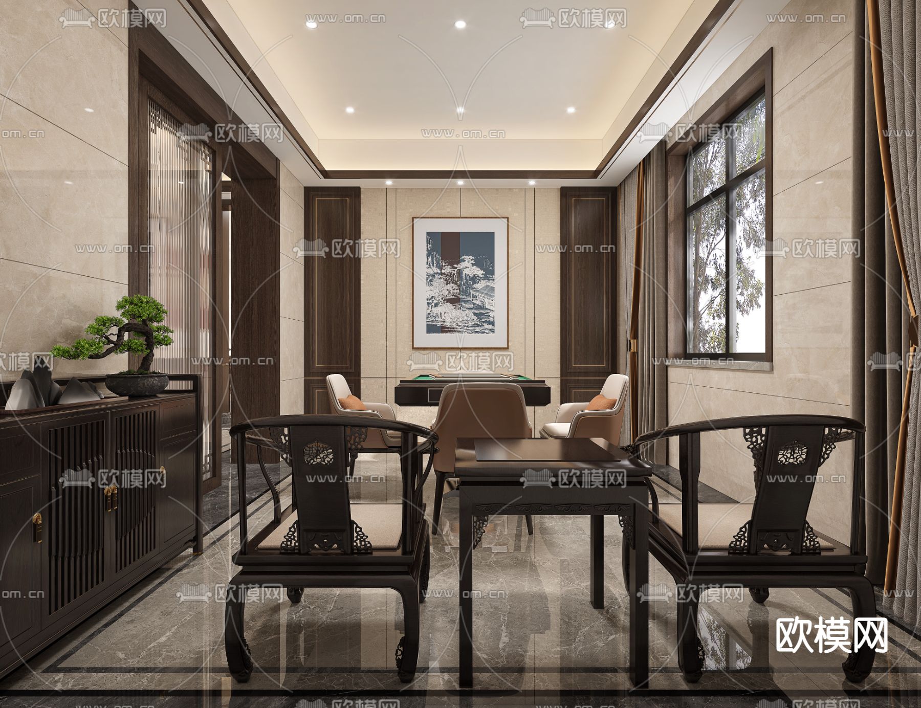 新中式棋牌室3d模型下载