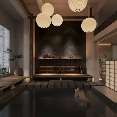  侘寂风茶楼su模型 