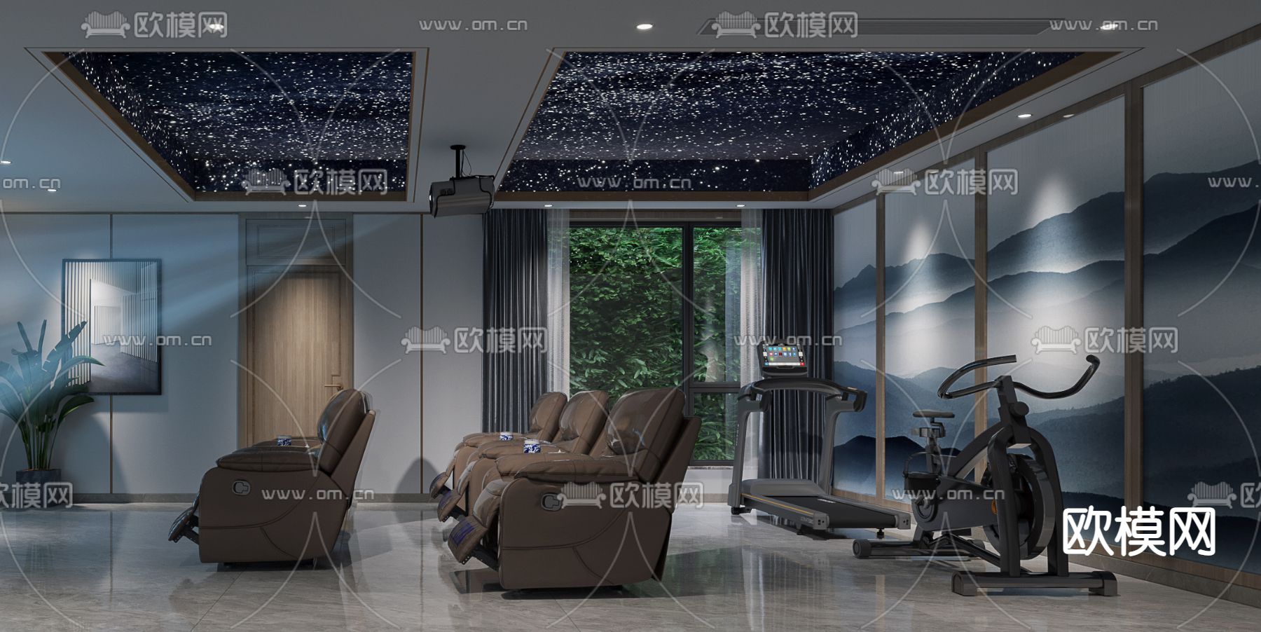 现代影音室 视听室3d模型下载（渲染图2）