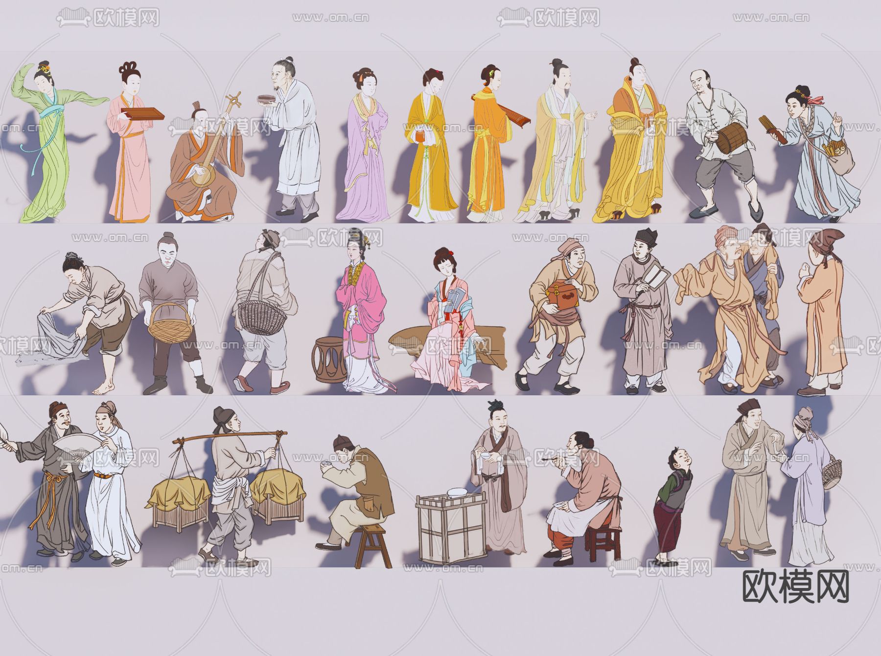 国风人物 古代人物2D组件su模型