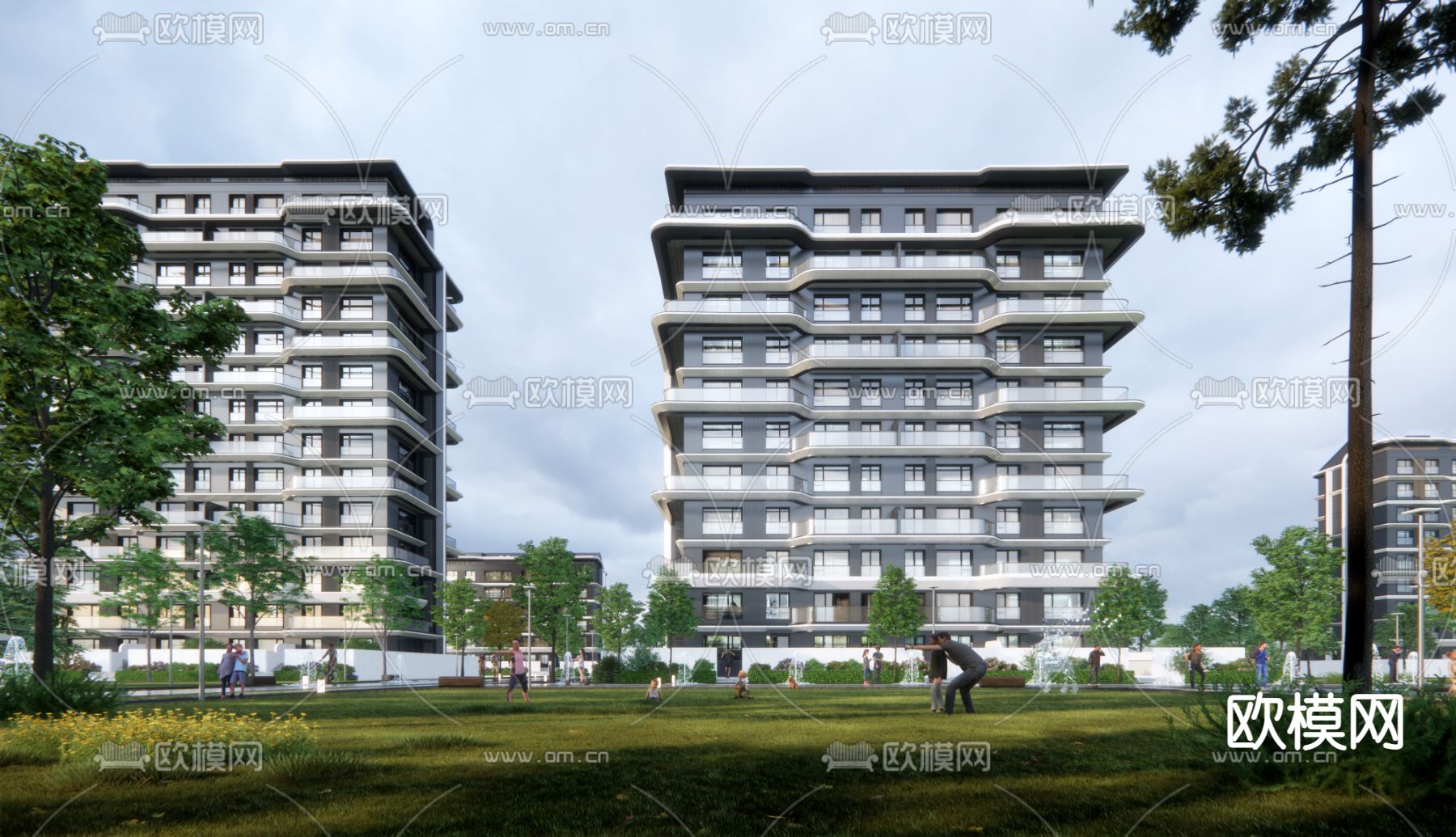 现代多层住宅su模型下载（渲染图1）