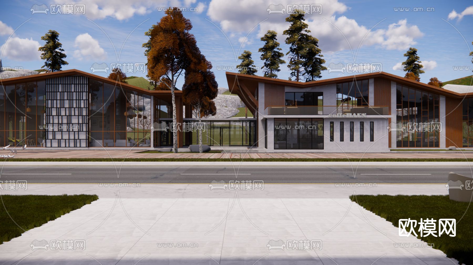 新中式民宿客栈su模型下载（渲染图1）