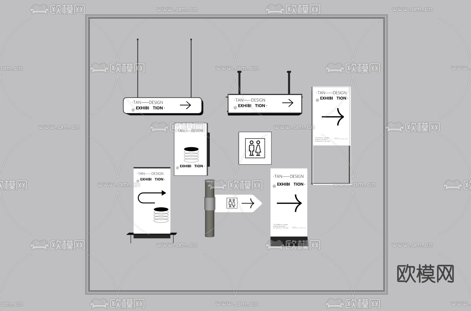 现代指示牌 导视牌 标识牌su模型下载（渲染图2）
