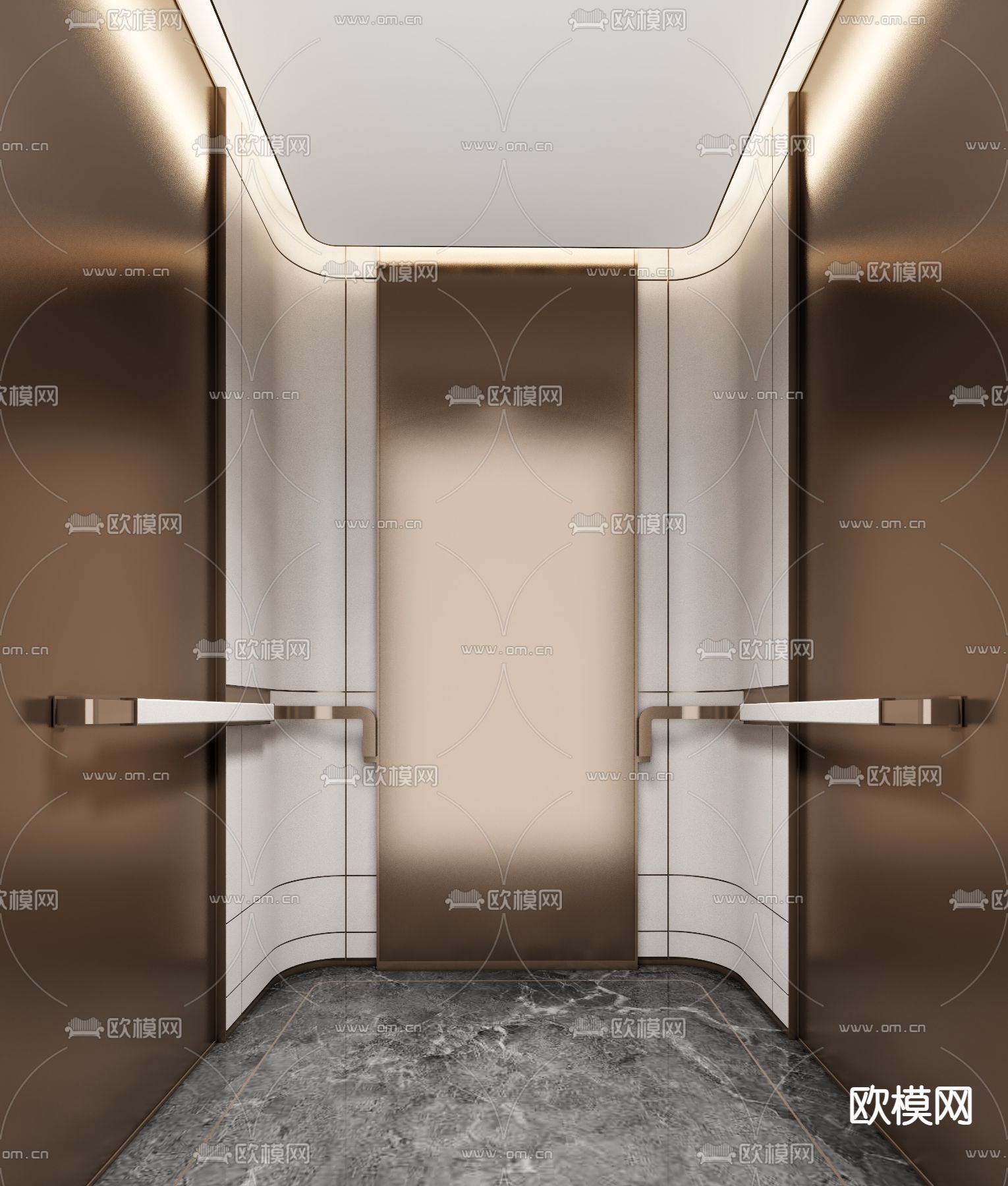 现代电梯轿厢su模型下载（渲染图1）