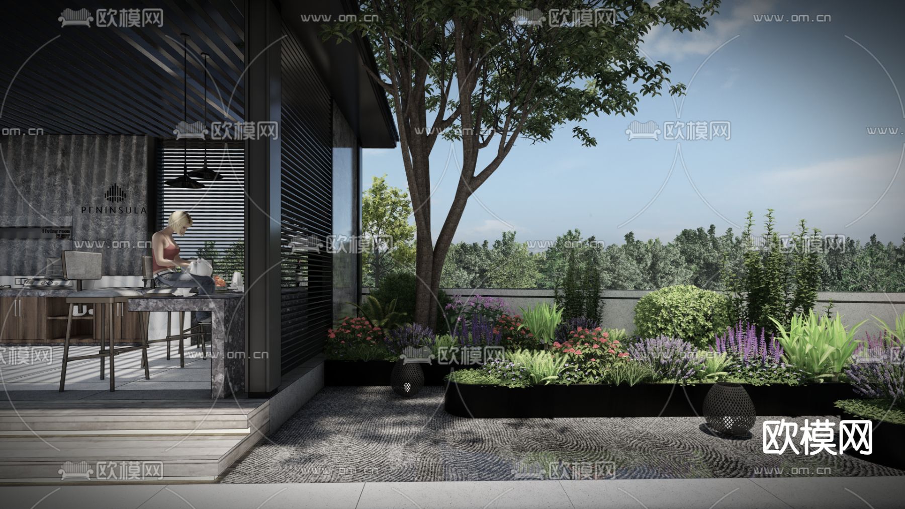 简欧别墅庭院su模型下载（渲染图6）