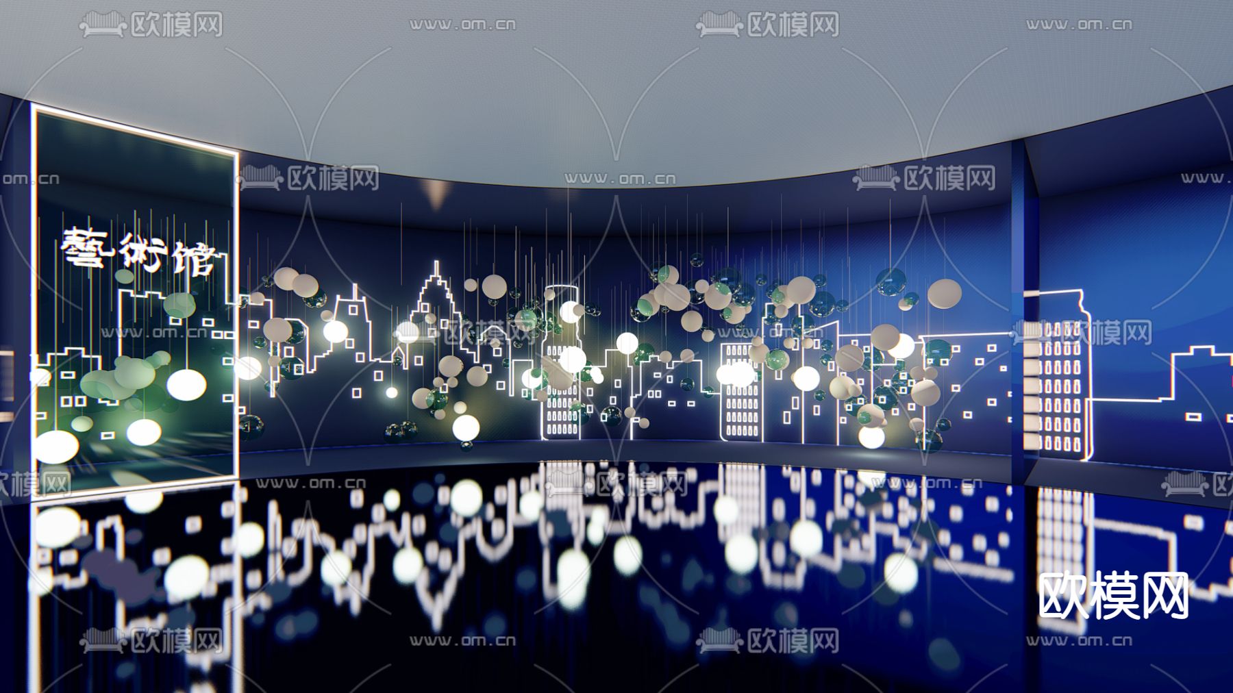 现代打卡馆su模型下载（渲染图1）