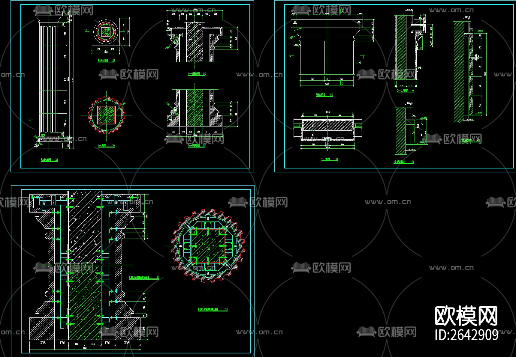 陶立克柱cad大样图下载（渲染图2）