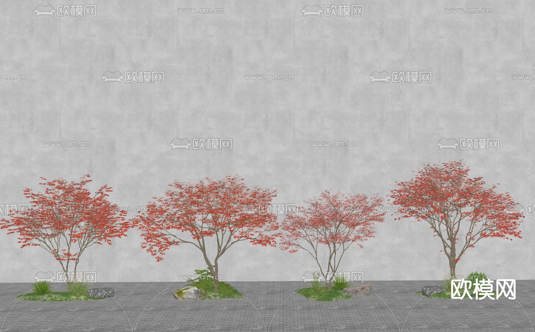 现代景观树 红叶树su模型下载（渲染图2）