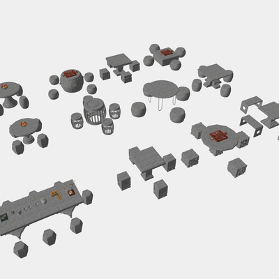  新中式户外桌椅 石桌椅su模型 