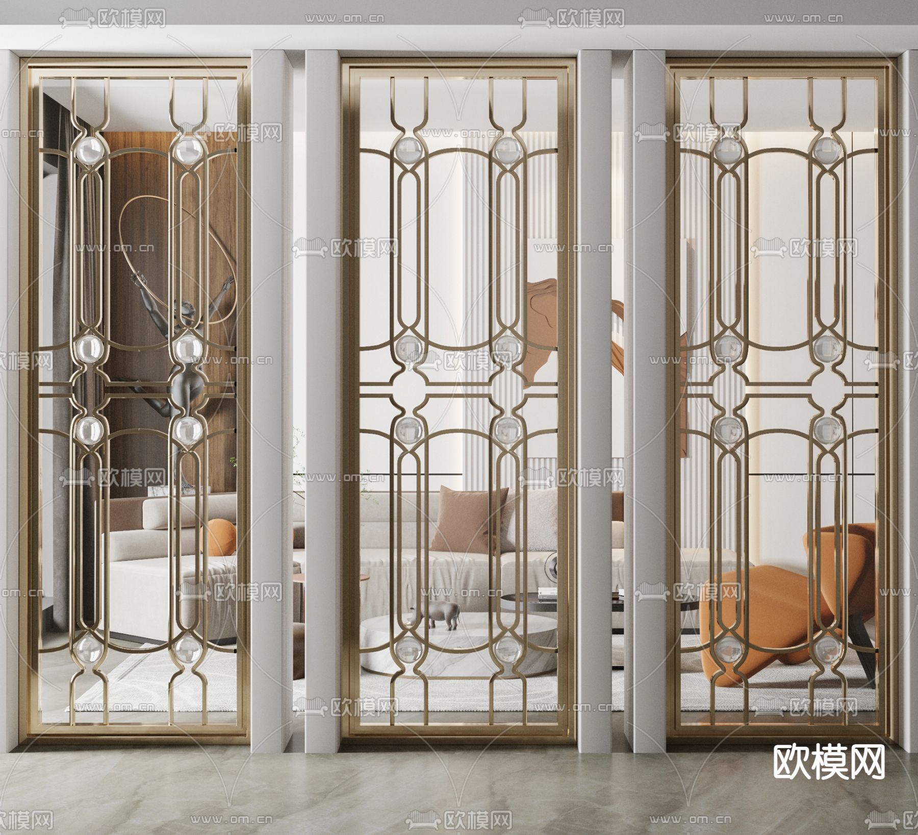 简欧玻璃隔断 屏风su模型下载（渲染图1）