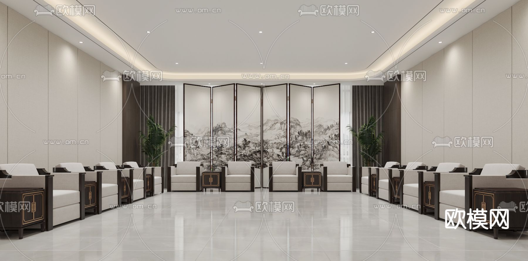新中式会客室su模型下载_ID14087603_sketchup模型下载-欧模网
