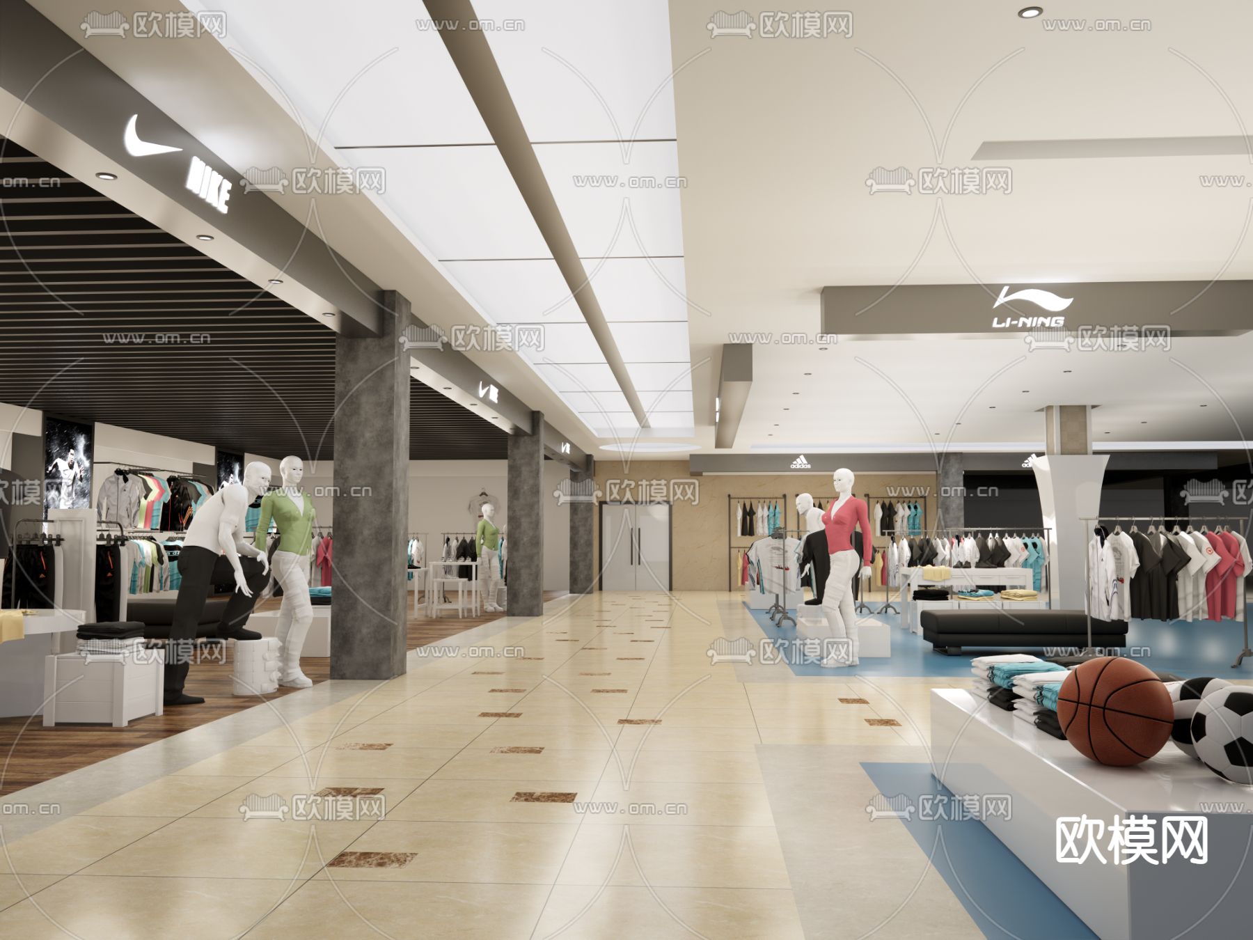 运动服装鞋店su模型下载（渲染图1）