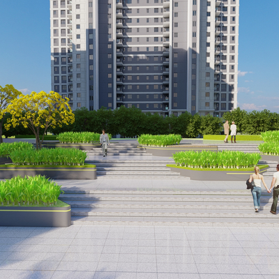 现代台阶景观 高差处理su模型