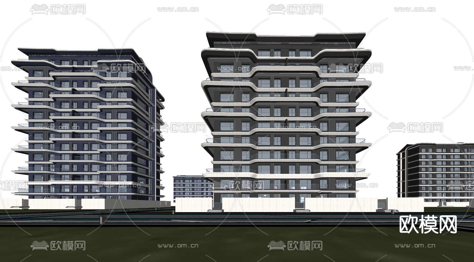 现代多层住宅su模型下载（渲染图2）