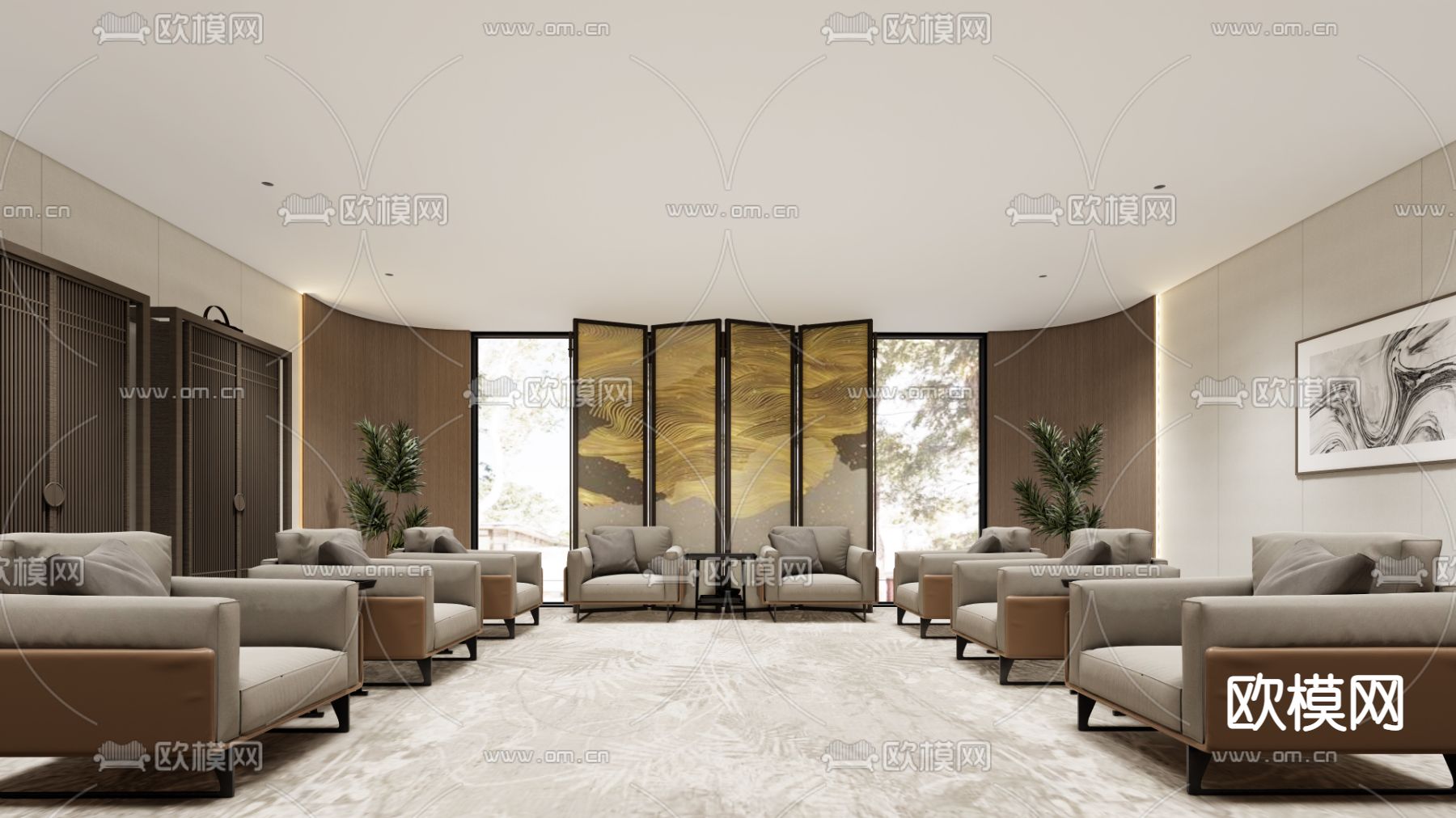 中式贵宾接待室su模型下载（渲染图1）