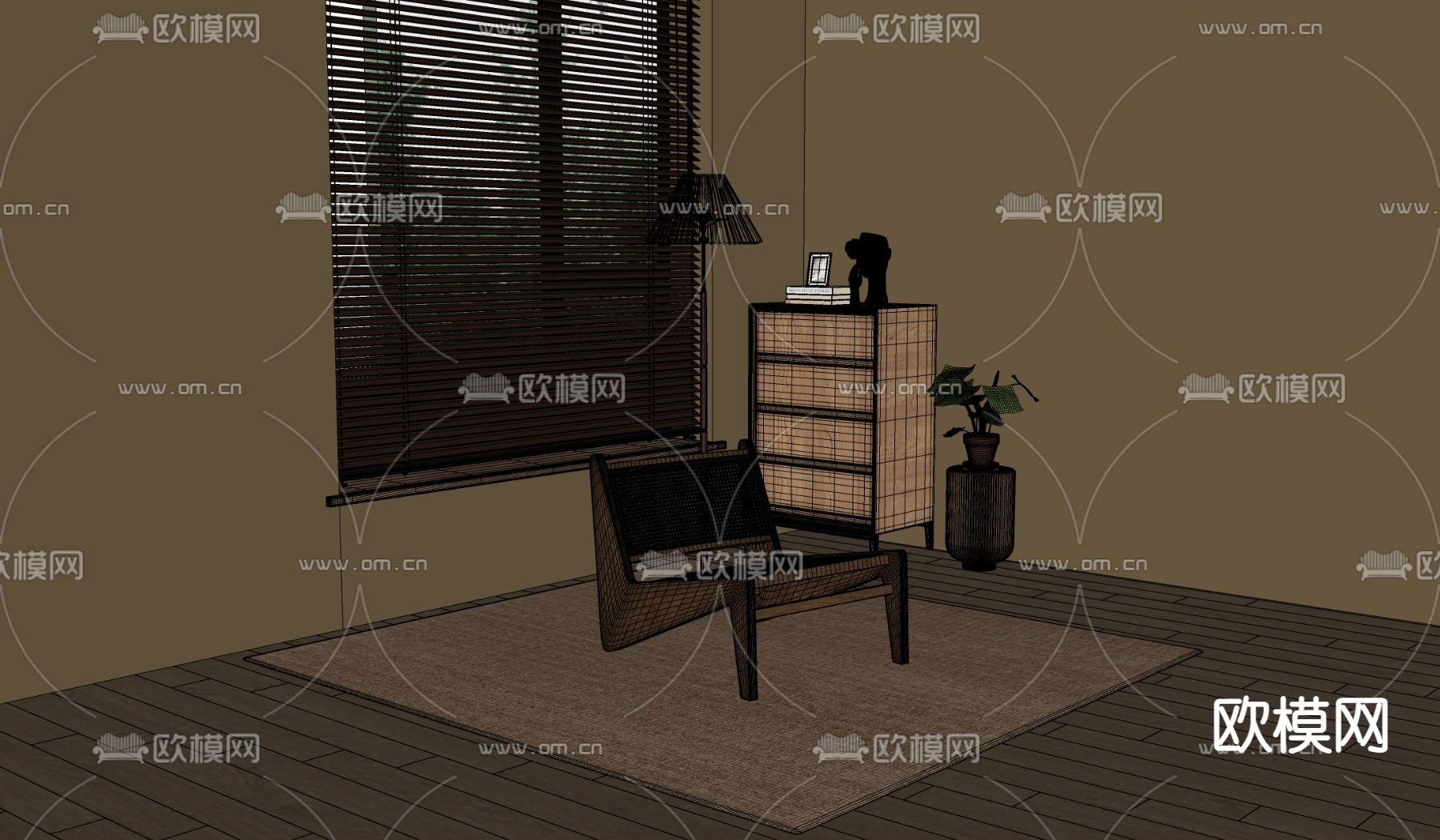 侘寂风休闲椅 边柜 落地灯su模型下载（渲染图2）