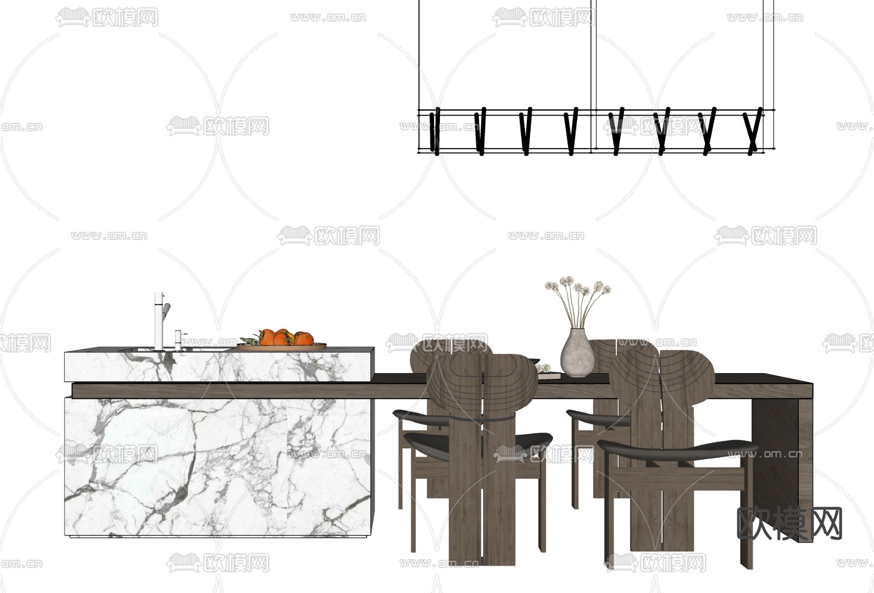 现代中岛餐桌椅su模型
