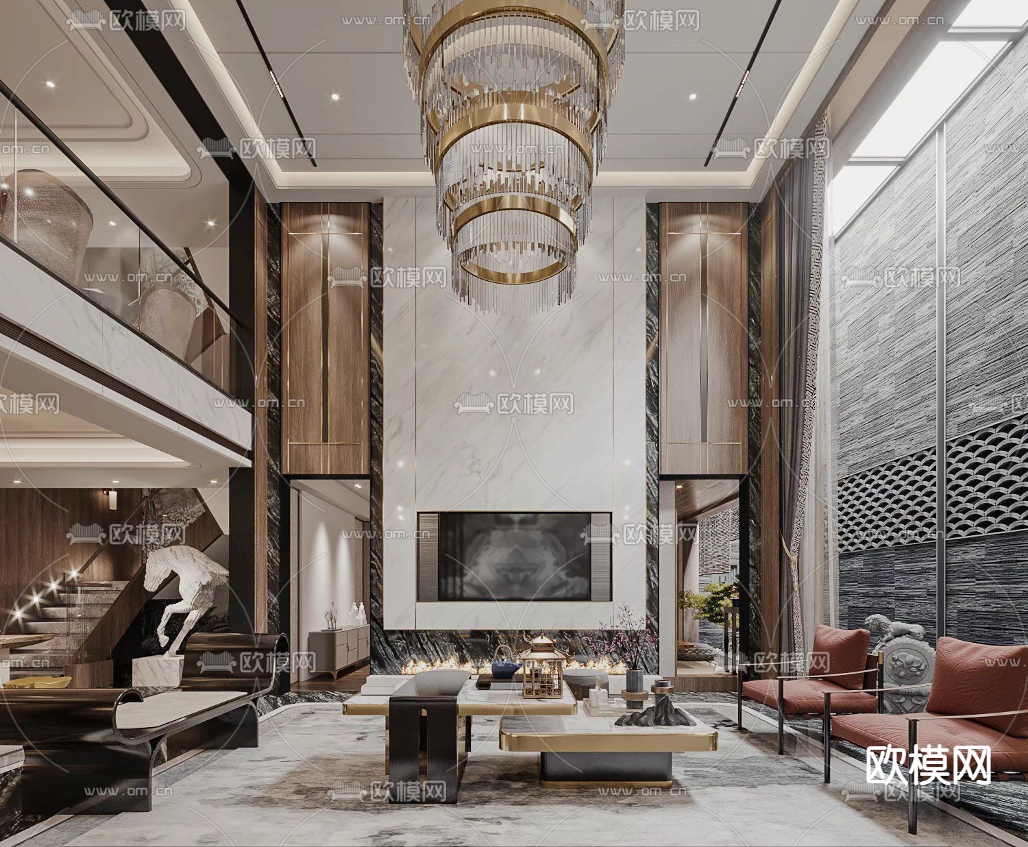 别墅客厅 别墅大堂3d模型下载