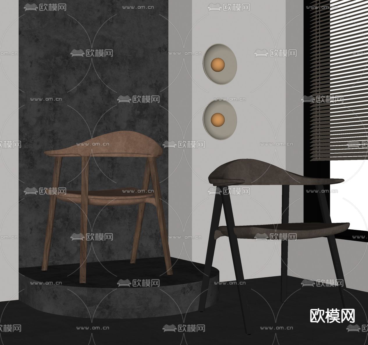 侘寂风椅子 餐椅su模型下载（渲染图2）