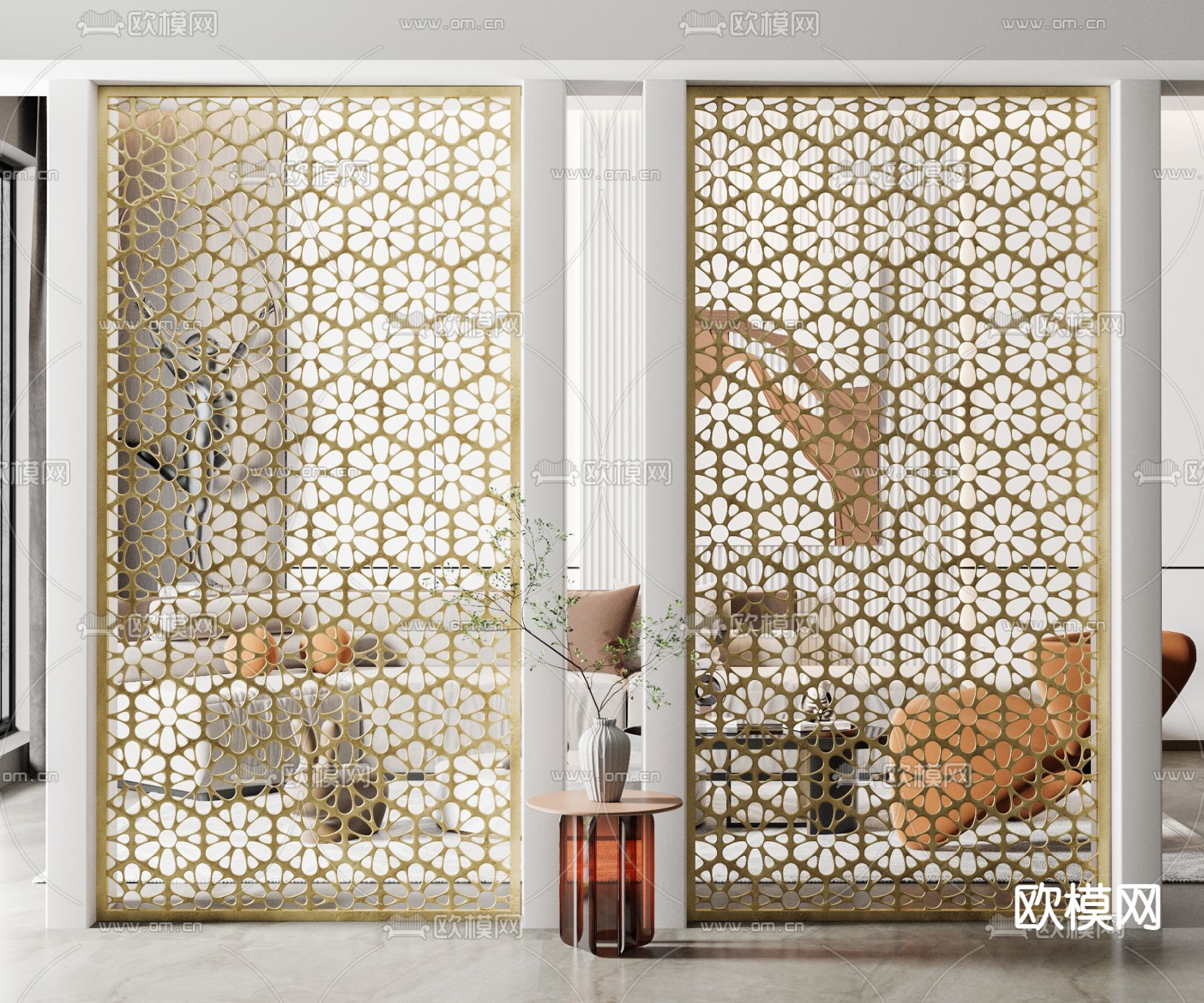 简欧金属屏风su模型下载（渲染图1）