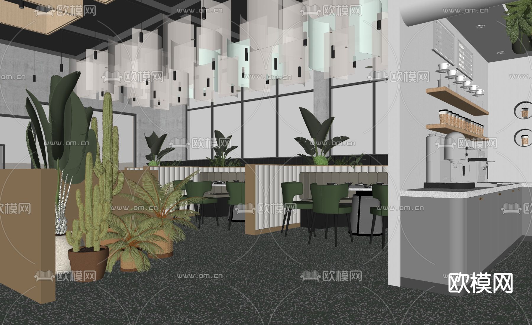 轻奢西餐厅su模型下载（渲染图2）