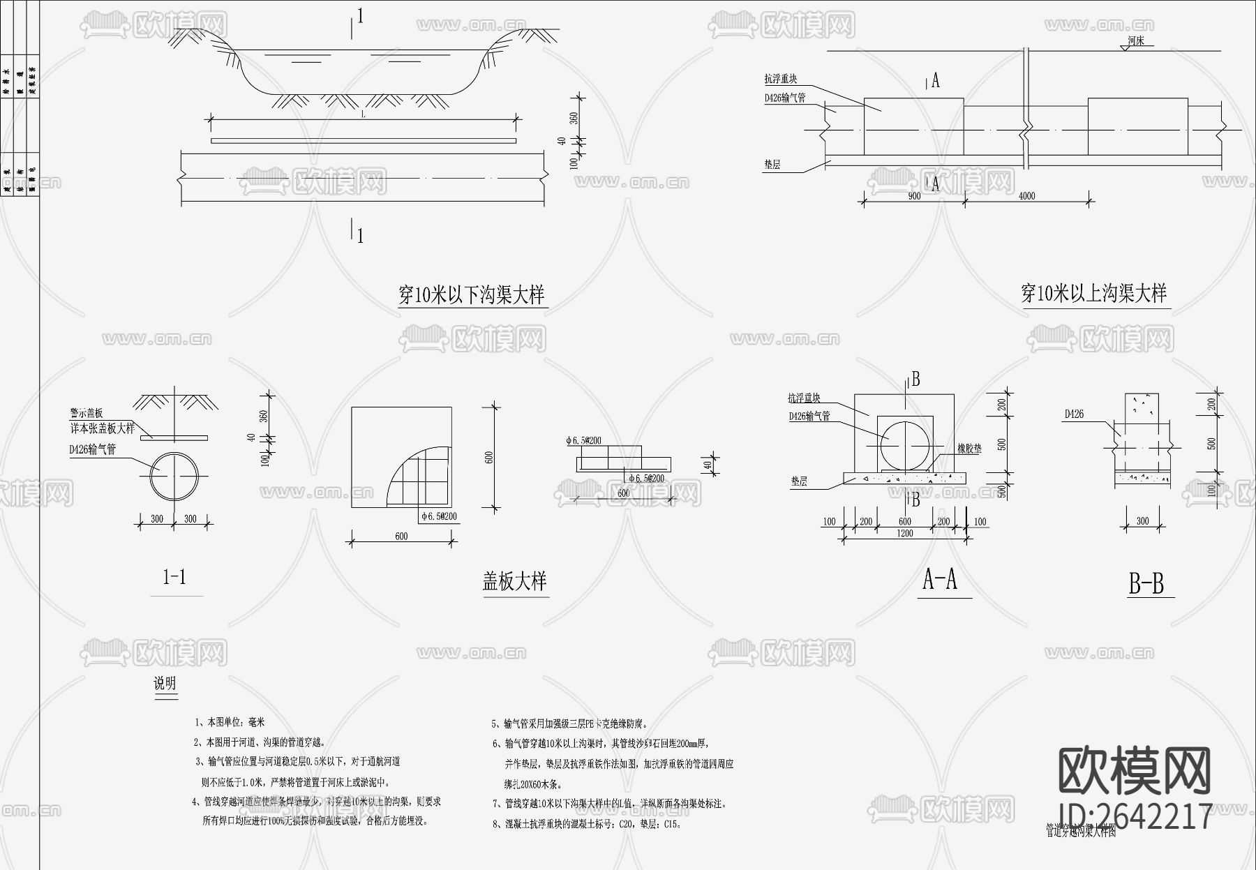 管道穿越沟渠节点大样下载