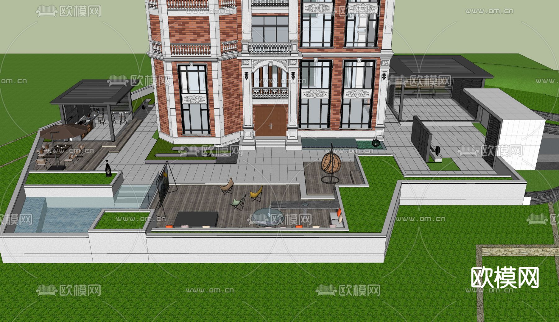 简欧别墅庭院su模型下载（渲染图9）