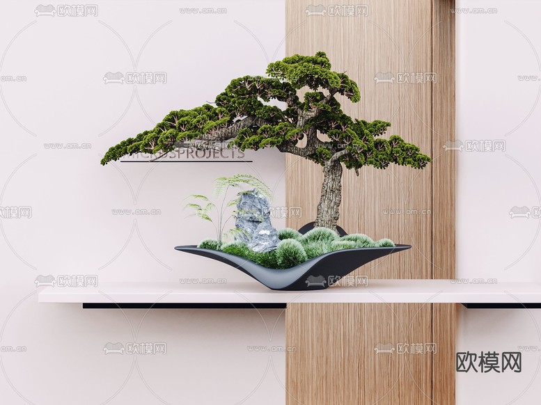 迎客松盆栽 盆景3d模型下载