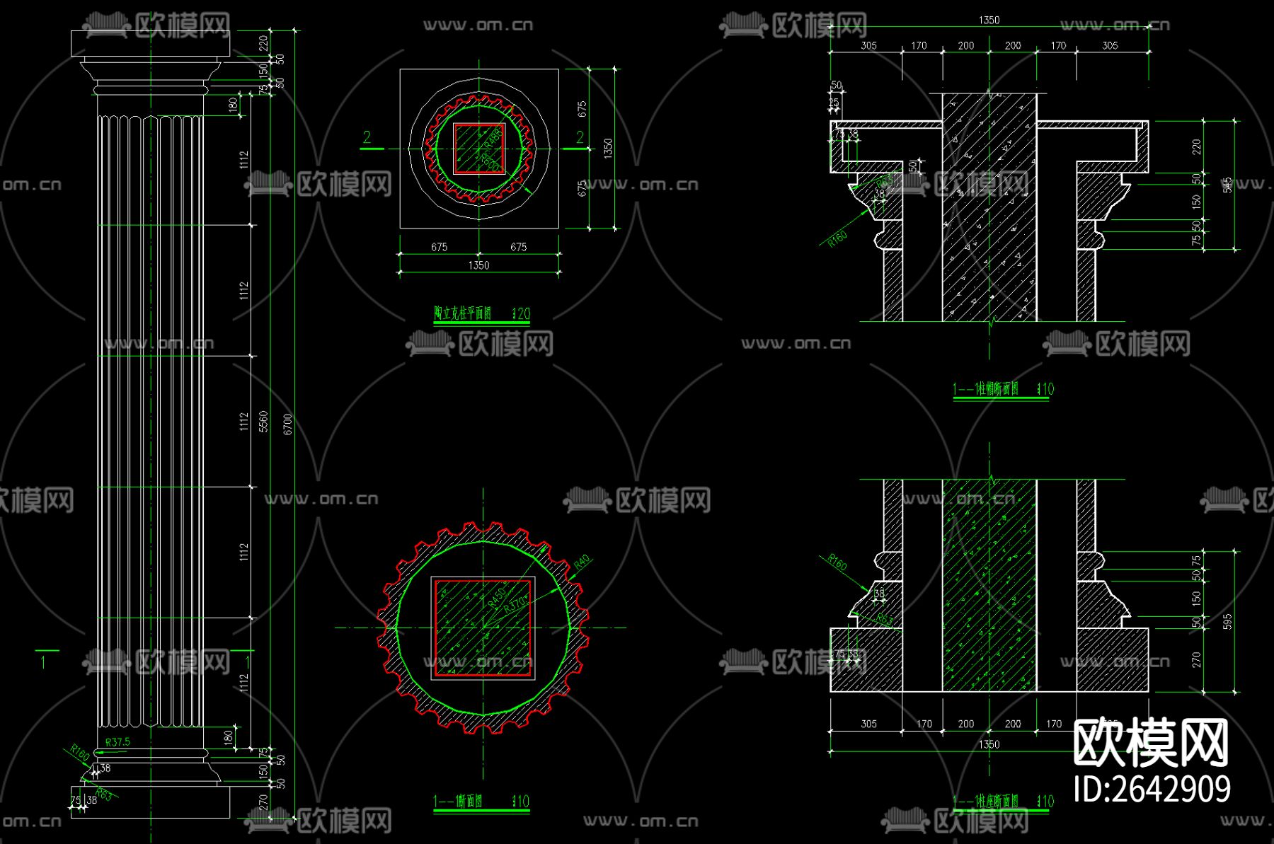 陶立克柱cad大样图下载（渲染图1）