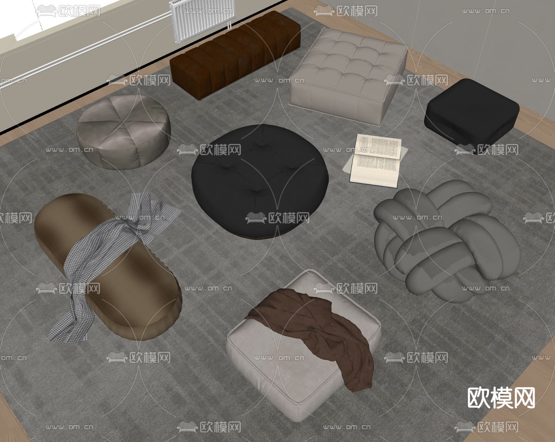 现代组合沙发su模型下载（渲染图2）