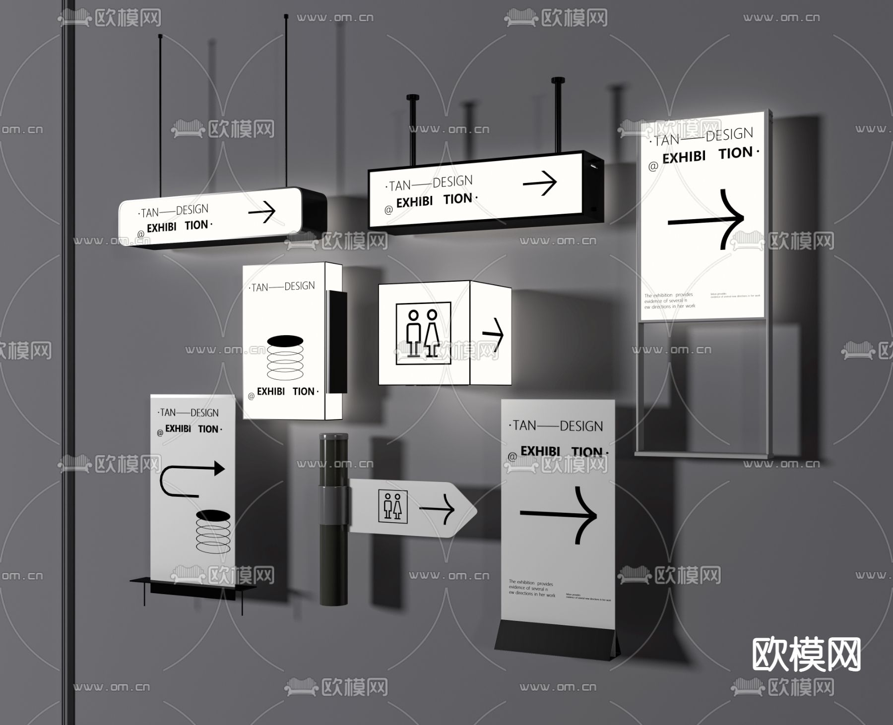 现代指示牌 导视牌 标识牌su模型下载（渲染图1）