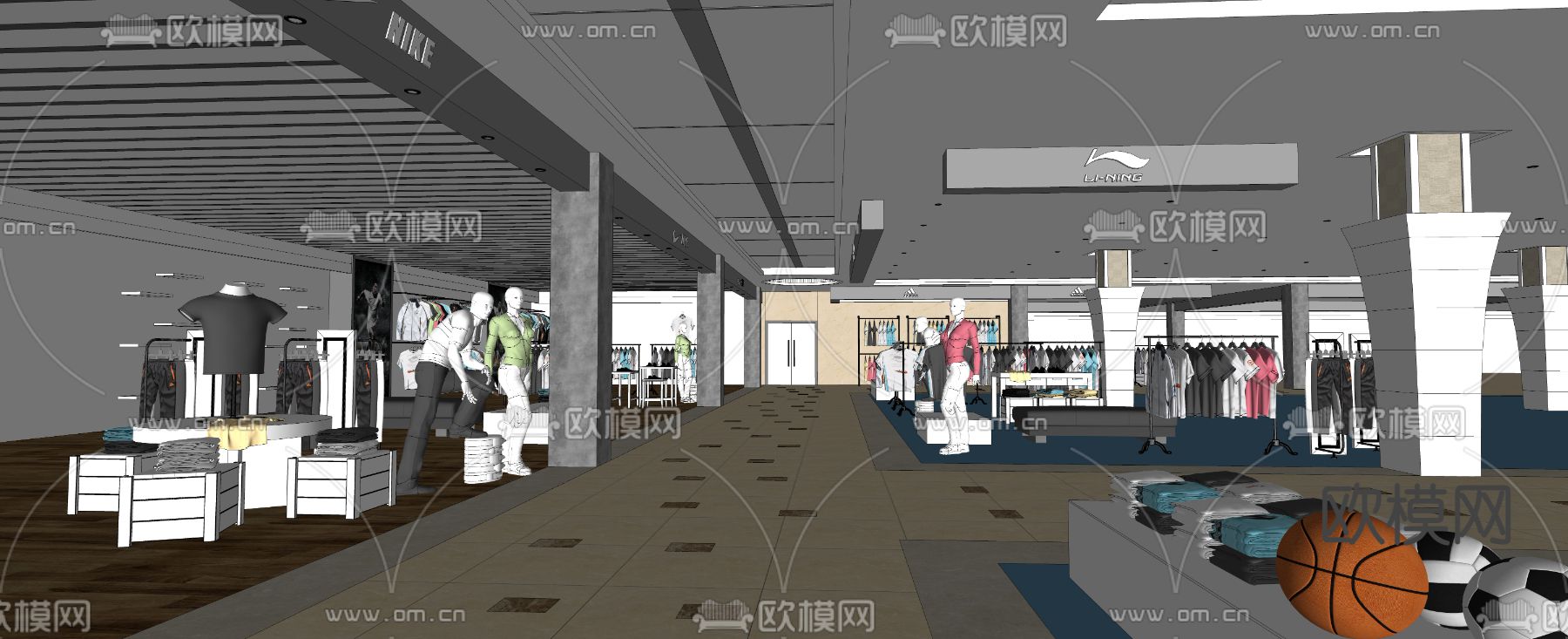 运动服装鞋店su模型下载（渲染图2）