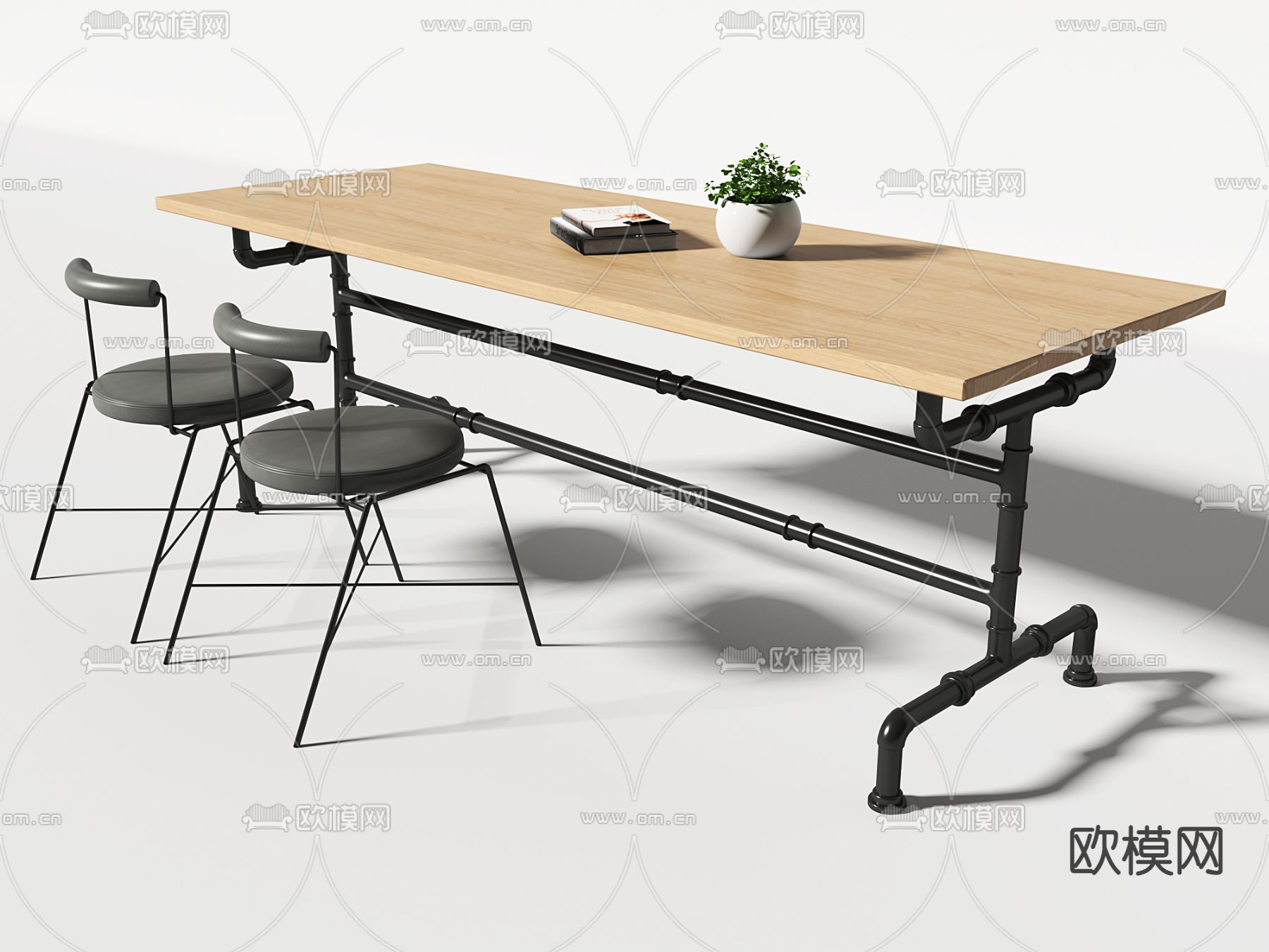 工业风书桌椅su模型下载（渲染图1）