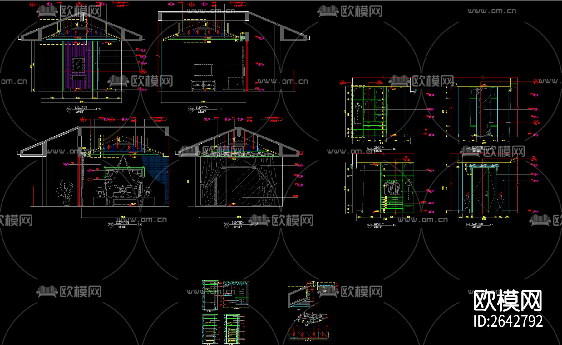 卧室cad立面图下载（渲染图1）