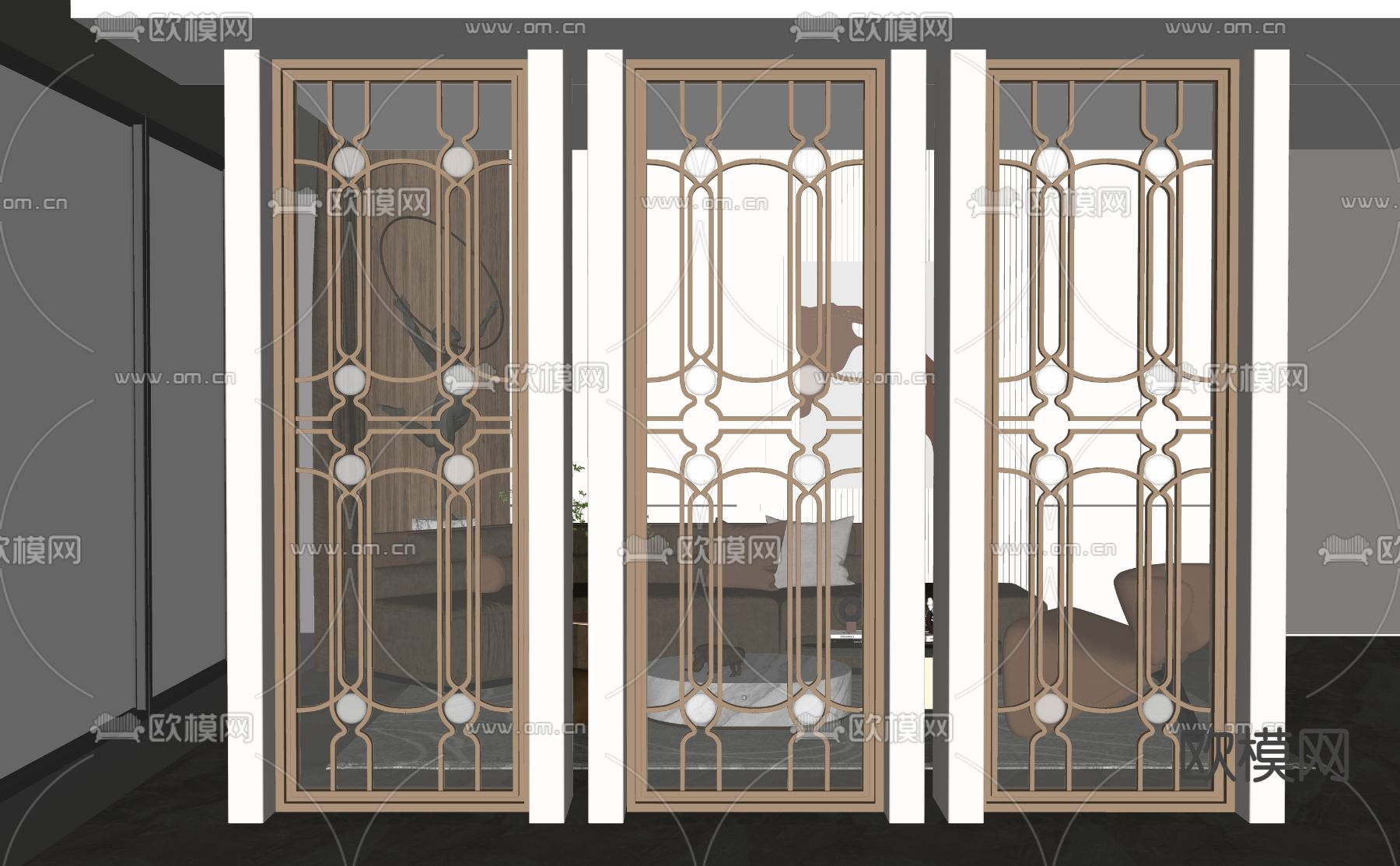 简欧玻璃隔断 屏风su模型下载（渲染图2）