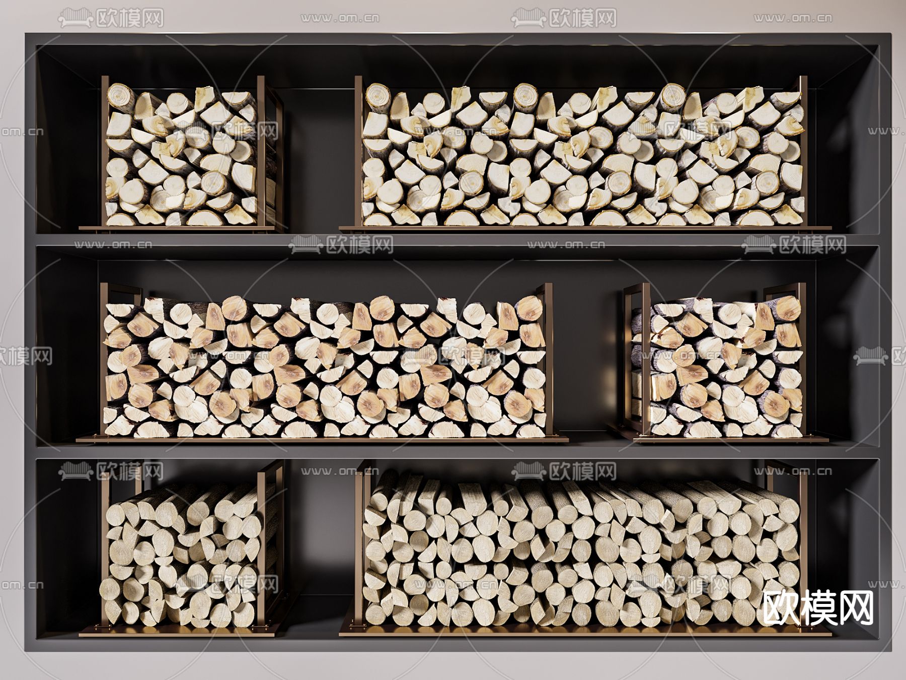 现代壁炉 木柴堆su模型下载（渲染图1）