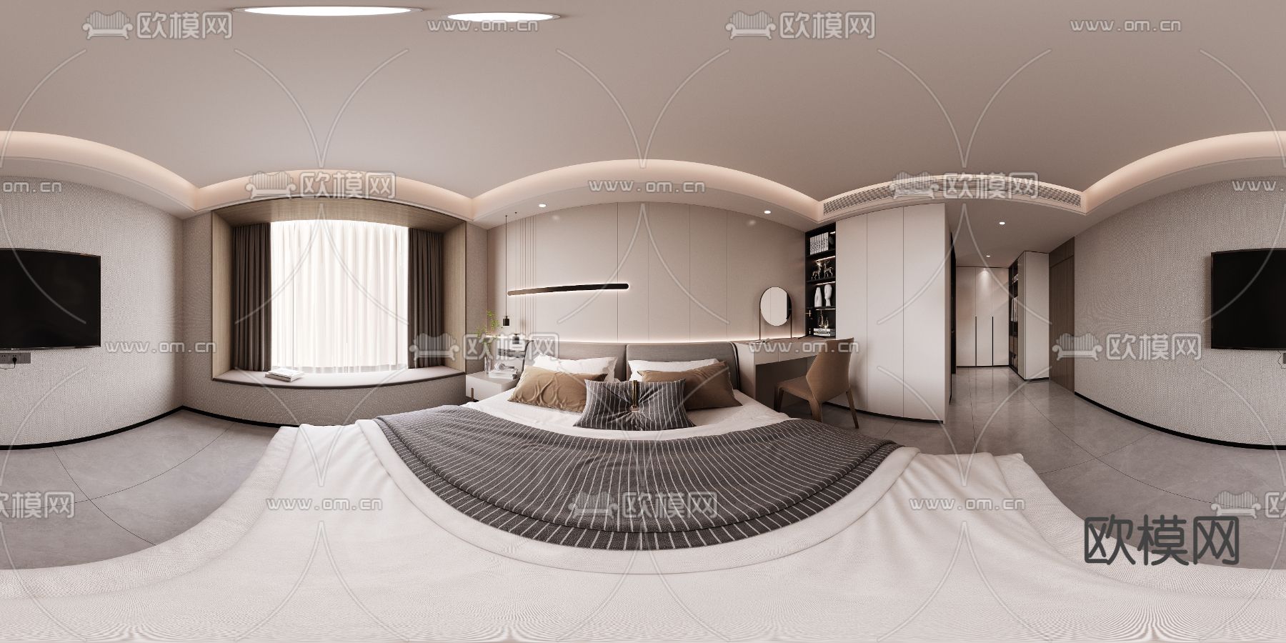 现代卧室 主卧cr全景3d模型下载_ID14089150_3dmax免费模型-欧模网