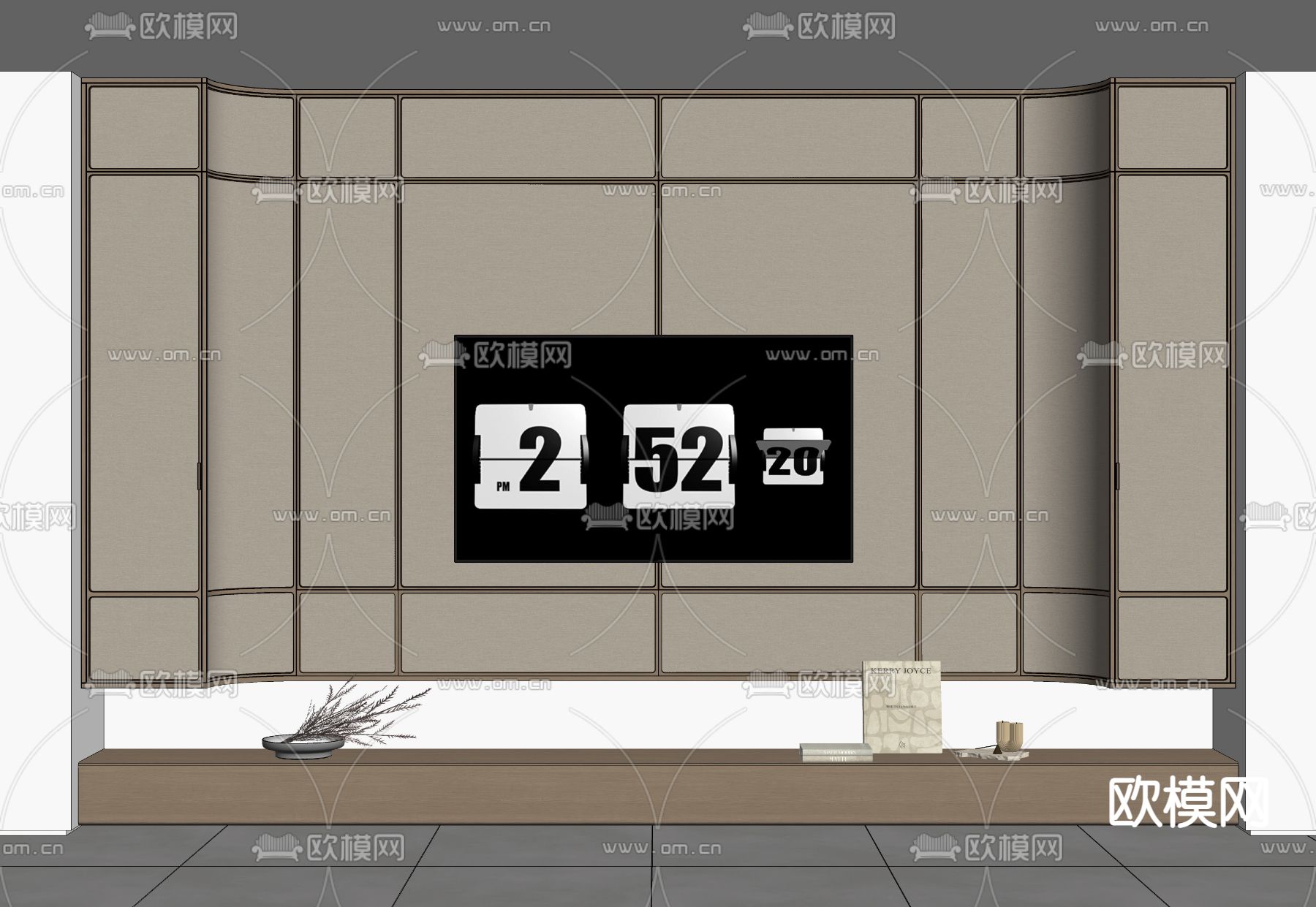 日式电视背景墙su模型下载（渲染图2）