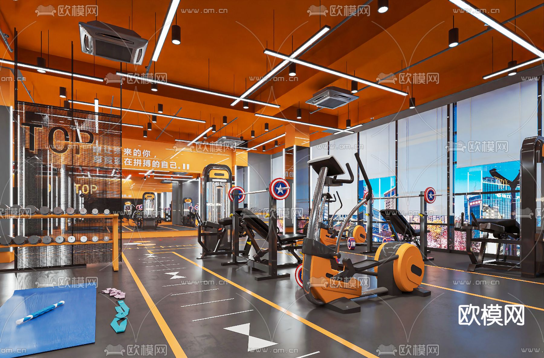 工业风健身房3d模型下载