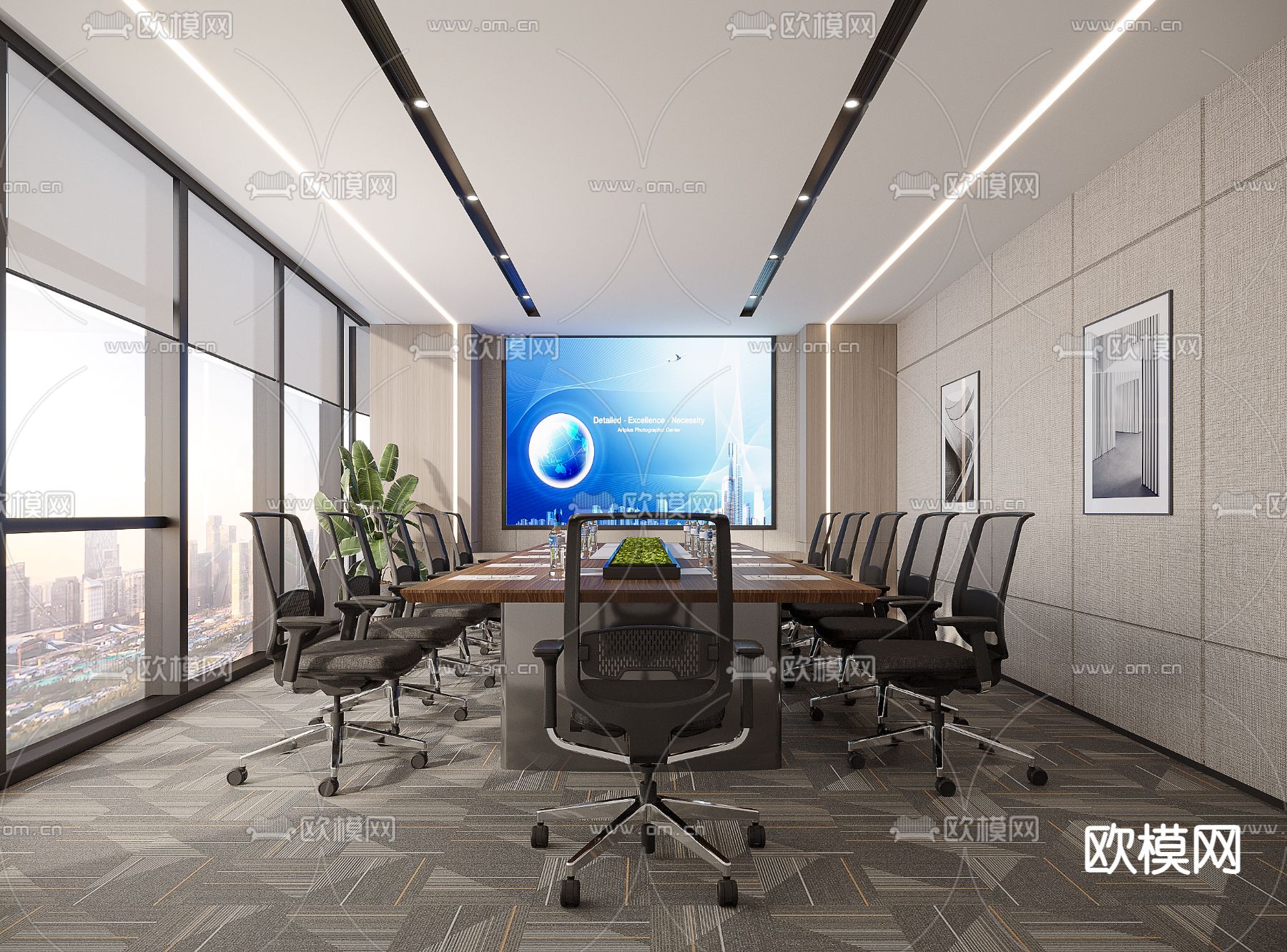 现代会议室3d模型下载