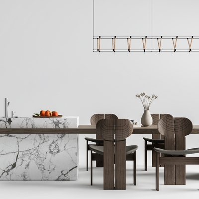 现代中岛餐桌椅su模型