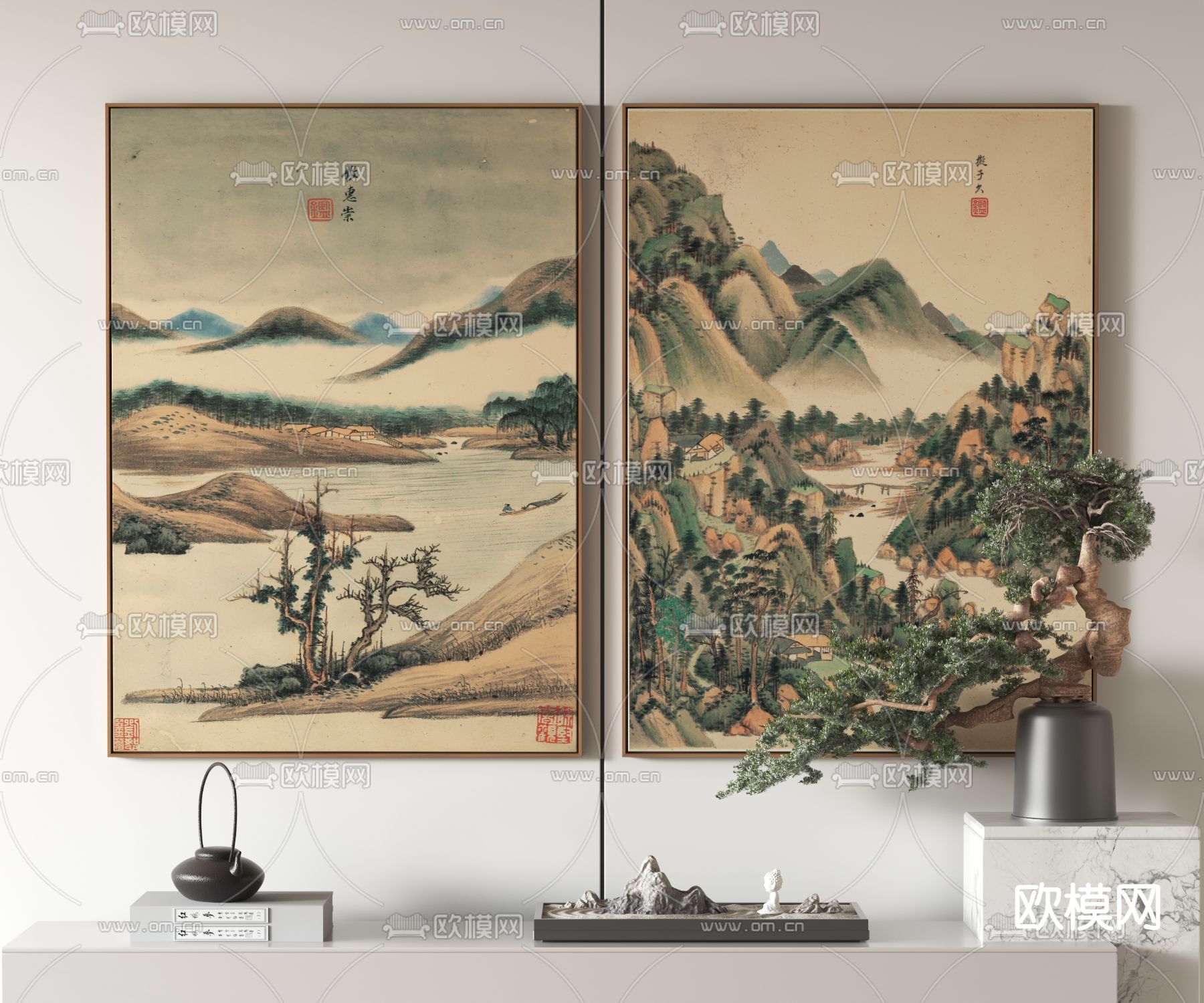 新中式装饰画3d模型下载